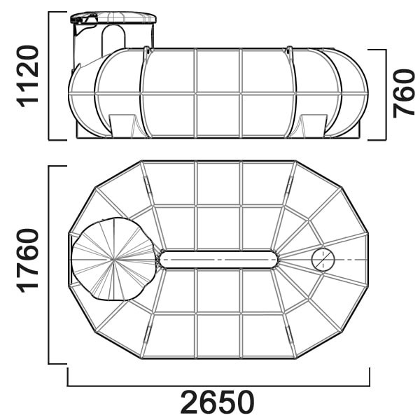 Резервуар О-образный для подземного хранения жидкостей, на 2000 литров - Артикул: U2000_К590